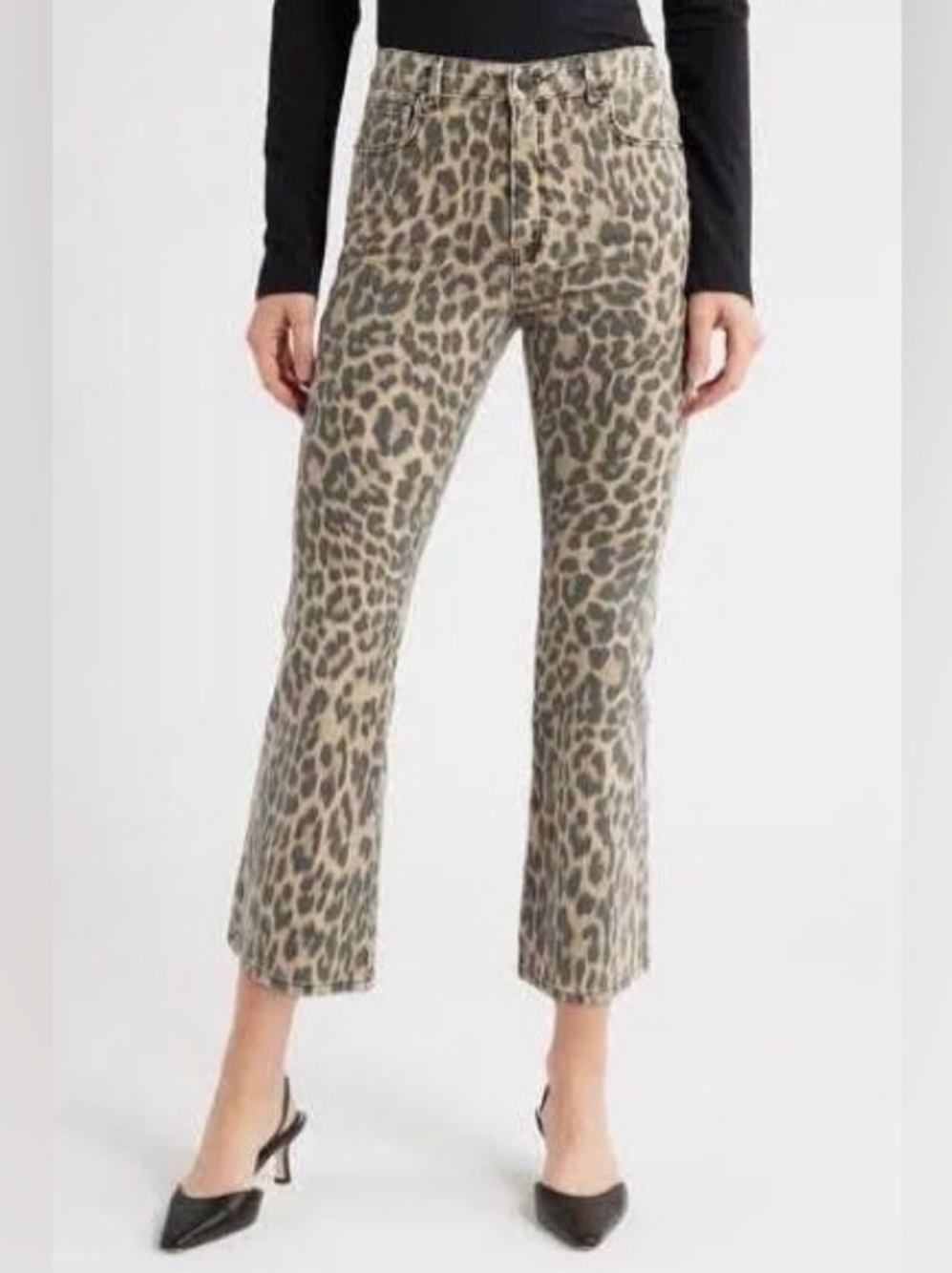 Good American High Rise Leopard Print Kick Flare Jeans - 8 / 29 Like New! - Picture 5 of 10
